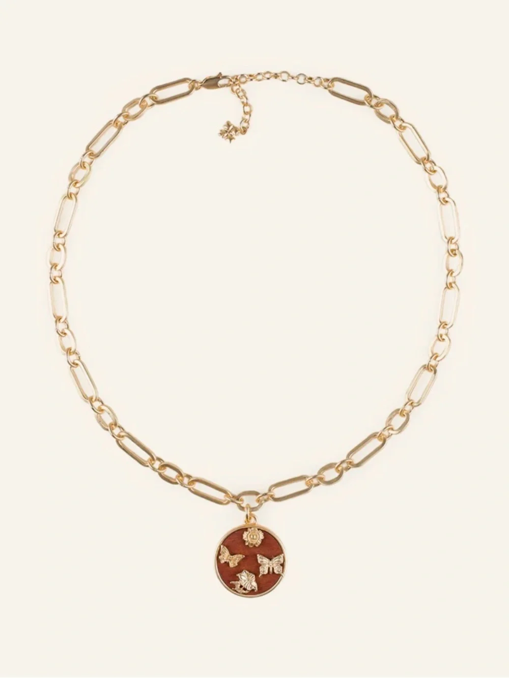 PATRICIA NASH Round Butterfly Pendant Necklace Wood Butterflies